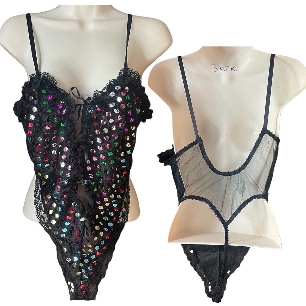 Velvet Lace Trim‎ Medium Bodysuit reflective Colorful Polka Dot Lingerie Teddy